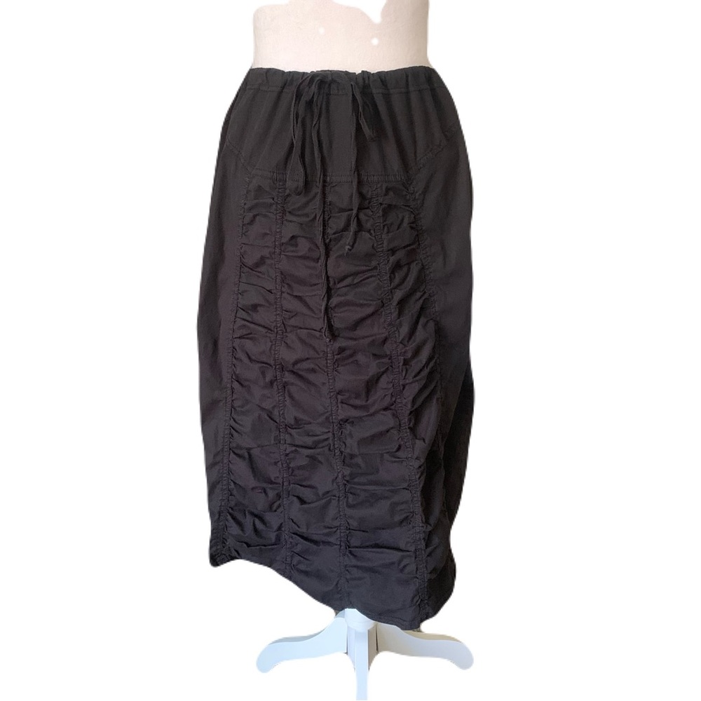 XCVI Women’s Size Small Black Ruched Tie Waist Casual Midi Skirt Cotton Comfy